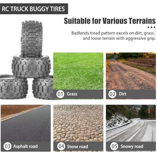 MX28 2.8" Tire and Wheels Pre-Glued All-Terrain MT Tires with 12mm/14mm Hexes - 1/10 Scale RC Truck Tires for ARRMA Big Rock, Granite, Senton, Vorteks, Traxxas Slash, Stampede Rustler, Hoss - Thumbnail 5
