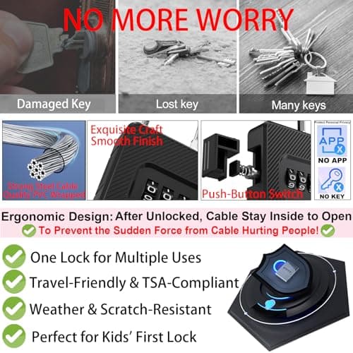 Bstsilver 2-Pack Combination Padlock Secure, Gym Locker Lock with 3-Digit for Luggage Backpack Toolbox Cabinet Sport Storage Gate Hasp, Long Cable Latch for Travel Office, Back to School Essential - Thumbnail 6