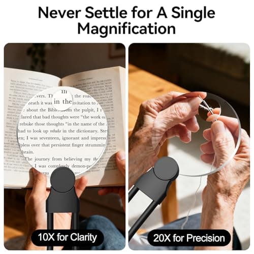 2 in 1 Hands Free Magnifying Glass, Desktop Cell Phone Stand, 10X 20X Magnifying Glass for Reading, Flexible Lazy Bracket DIY Free Rotating on Table, for Sewing, Cross-Stitching - Thumbnail 4