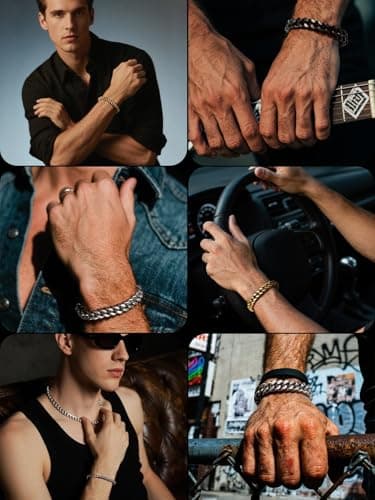 Bestyle 7mm Black Metal Plated Stainless Steel Chunky Miami Cuban Chains Bracelets Hip Hop Punk Jewelry Big Heavy Long Curb Cuban Link Chain Bracelet for Men & Women 23cm/9.1Inch - Thumbnail 5