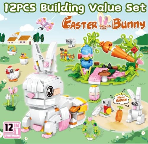 3.5"Prefilled Easter Eggs with Easter Bunny Building Blocks Toy Set - 12 in 1 Rabbit Building Kit, Easter Basket Stuffer Egg Hunt Party Favors Classroom Prizes Filled Easter Egg Gift for Kids Boy Girl - Thumbnail 5