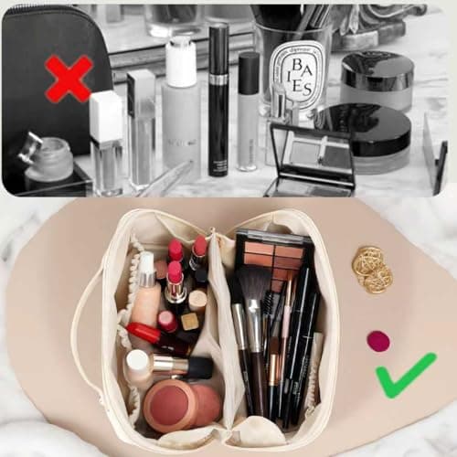 AGUA AGANKKUA FROANNTUUTIK Travel Makeup Bag,Large Capacity Cosmetic Bags for Women,Waterproof Portable Pouch Open Flat Toiletry Bag Pattern Makeup Bag - Thumbnail 6