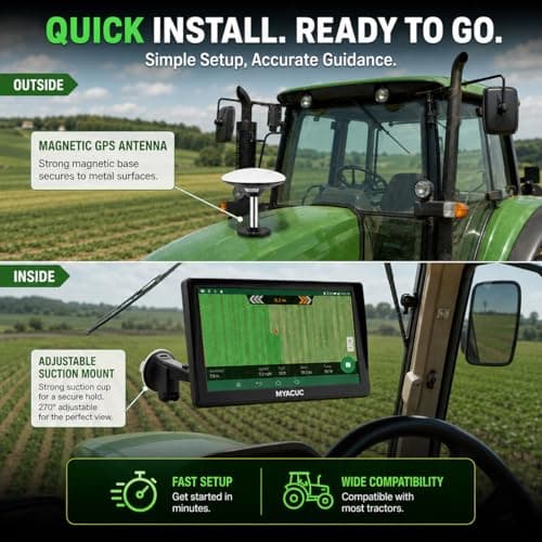 MYACUC Tractor GPS Guidance System, Precision GNSS AB Line Tractor GPS Navigator Reduce Overlap/Skips, 9" Touchscreen Field Guidance Suitable for Spraying/Plowing/Seeding/Fertilizing/Mowing - Thumbnail 3