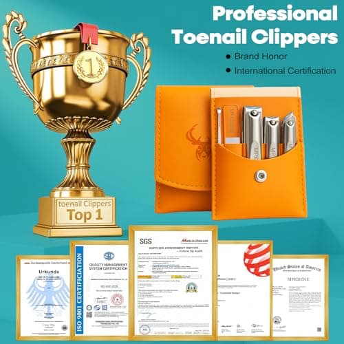 Pro 5-in-1 Nail Clippers Set for Men & Women. Ultra Sharp Stainless Steel Manicure Kit w/Angled Trimmer in Luxury Leather Case. Travel & Home Use (5-in-1 Silver) - Thumbnail 2