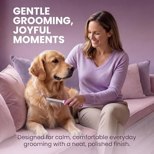 Poodle Pet Detangling Pet Comb with Long & Short Stainless Steel Teeth for Removing Matted Fur, Knots & Tangles – Detangler Tool Accessories for Safe & Gentle DIY Dog & Cat Grooming - Thumbnail 4