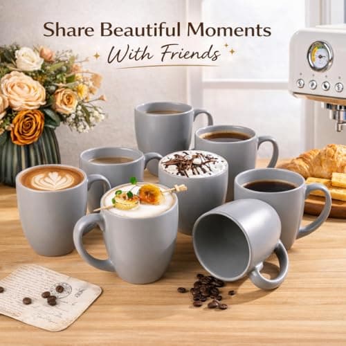 GBhome 12oz Coffee Mugs Set of 6, Large Ceramic Coffee Mugs for Man, Woman, Dad, Mom, Modern Coffee Mugs Set with handle for Tea/Latte/Cappuccino/Milk/Cocoa. Dishwasher&Microwave Safe,Matte Grey - Thumbnail 6