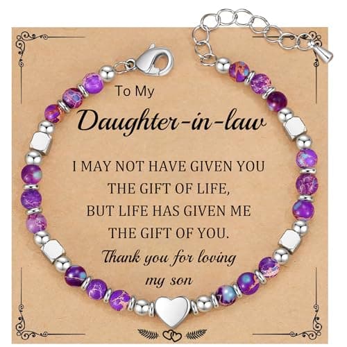 Btysun Daughter in Law Gifts, Mothers Day Gifts for Daughter in Law Birthday Gift Stocking Stuffers Ideas Heart Charm Beaded Bracelets for Women Anniversary Jewelry - Image 1