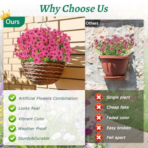 Elyum Artificial Flowers for Outdoors, 18 Bundles Artificial Plants & Flowers Outdoor, UV Resistant Faux Flowers Outdoor Fake Flowers for Outside Porch Window Box Decoration(Rose Red) - Thumbnail 5