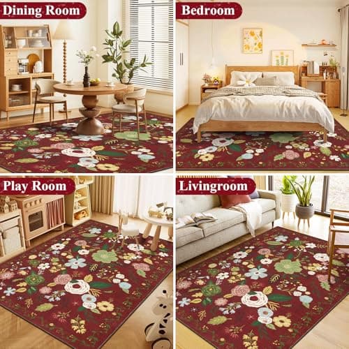 U'Artlines 5x7ft Area Rug, Colorful Floral Boho Rug Machine Washable Ultra Soft Low Pile Non Slip Non Shedding Accent Floor Carpet for Living Room, Bedroom, Dining Room,Farmhouse,Office - Thumbnail 6