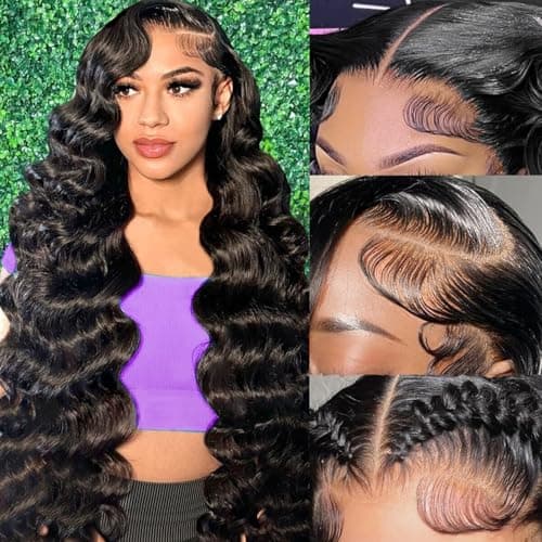 SUMT 13x6 Lace Front Wigs Human Hair 34 Inch Body Wave 200% Density HD Lace Pre Plucked Wig with Baby Hair 100% Virgin Human Hair Transparent Frontal Wig for Black Women Natural Black - Image 1