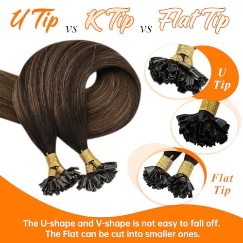 Sunny Hair 20inch U Tip Hair Extensions Human Hair Radiate Vitality K Tip Hair Extensions Human Hair Balayage Dark Brown Ktip Human Hair Extensions for Party 50g - Thumbnail 5