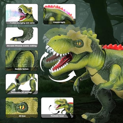 Remote Control Dinosaur Toys for Kids 3-5-7, Upgraded T Rex Dinosaur Toys with Changing Light, 7 Color Spray & Realistic Roars, RC Walking Dinosaur Robot 4-7, Birthday Gifts Toys for Kids Boys 3+ - Thumbnail 2