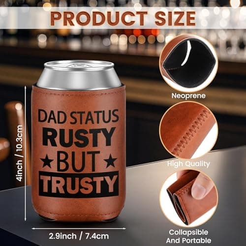 Leather Can Cooler for Men, Gifts for Dad from Daughter Son for Fathers Day Bottle Can Drink Sleeve Holder 12Oz Dad Gifts, Funny Dad Birthday Gifts Cooler for Cans - Thumbnail 2