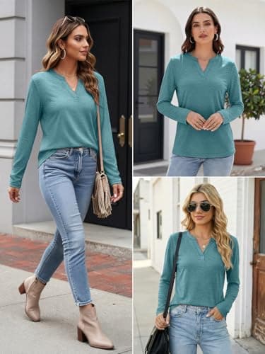 ATHMILE Womens Long Sleeve Tops V Neck Fall Dressy Casual Henley T Shirts Basic Tees Lightweight Tunic Blouse 2026 - Thumbnail 4
