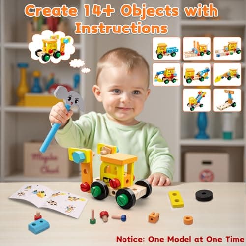 59Pcs Kids Tool Set Toy for Boys - Montessori STEM Wooden Play Tool Box Kit with Electric Drill with 2 Types Bits - Educational Christmas Birthday Gifts for Boys Toddlers Kids Age 3 4 5 6 Years Old - Thumbnail 4