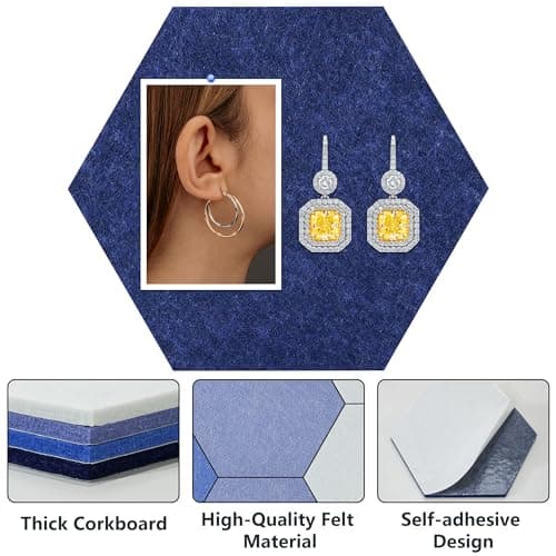 Vienrose Hexagon Felt Bulletin Board Self Adhesive Pin Board Wall Decoration Tiles with 35 Push Pins for Office Home and School, Blue Series 8 Pack - Thumbnail 4