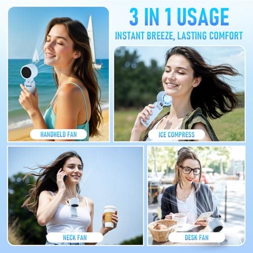 PlayHot Upgraded Portable Handheld Fan with 60°F Ice Cooling, Up tp 12Hrs Personal Fans Portable Rechargeable, 5 Speed 25550RPM Powerful Portables Fan Handheld, Hand/Neck/Desk Fan 3 IN 1(Blue) - Thumbnail 6