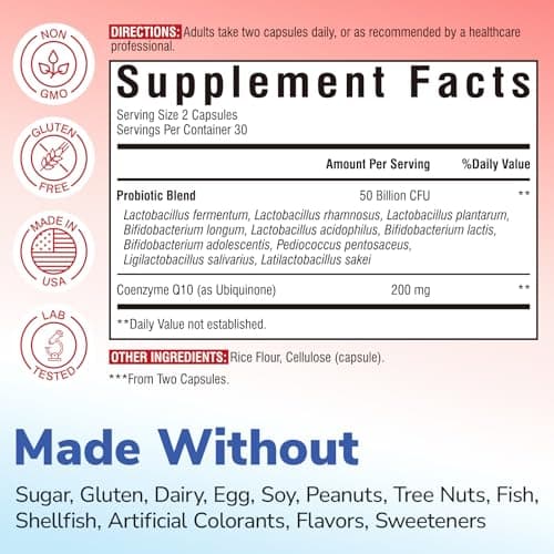 Vitalibre CoQ10 200 mg, with Probiotics for Women & Men, 50 Billion CFU, High Absorption Ubiquinone, Heart & Gut Energy Support, Powerful Antioxidant, Easy to Swallow, 60 Vegan Capsules - Thumbnail 2