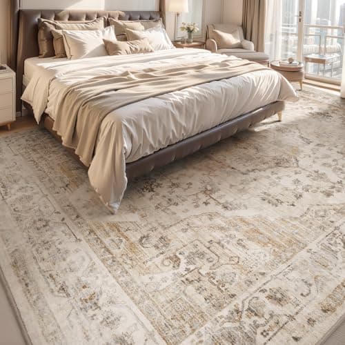 AMOAMI-Area Rug 5X7 Rugs for Living Room-Vintage Soft Beige Rugs for Bedroom-Non Slip Carpet-Machine Washable Rug for Dining Room Living Room Bedroom Office Under Table-Beige - Thumbnail 3
