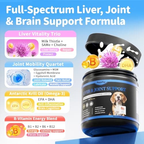 POPPAW Senior Dog Liver & Joint Supplement – Same, Milk Thistle (Silybin), Glucosamine, MSM for Liver Health Detox, Mobility, Joint Pain Support, Cognitive & Vitality Support, Beef Flavor, 90Ct - Thumbnail 3