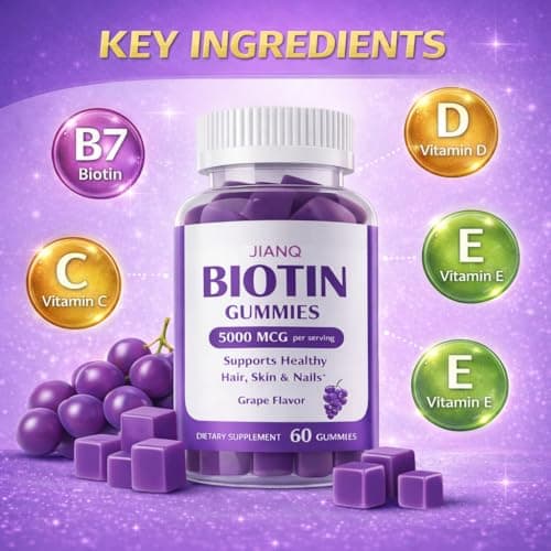 JianQ Biotin Gummies for Hair Skin & Nails – High Strength 5000 mcg Biotin with Collagen, Zinc & Vitamin C | Vegan, Sugar-Free, Non-GMO | Supports Healthy Hair Growth, 120 Count - Thumbnail 2