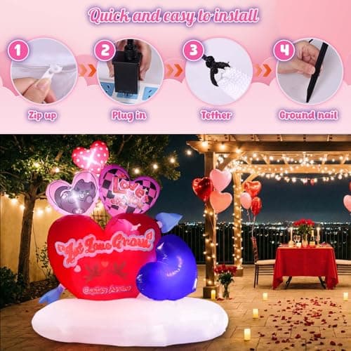 KISSUNY 6.5 FT Giant Valentine Inflatable Hearts Decor, LED Light Up Heart Balloon with Cloud Base, Big Blow Up Yard Decoration for Wedding Proposal, Anniversary, Party - Outdoor & Indoor Use - Thumbnail 5