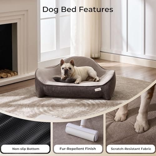 Aurapaws Orthopedic Dog Bed for Medium Small Dogs up to 120lbs, Extra Thick One-Piece Memory Foam Dog Bed, Never Sag Pet Sofa Couch with 3 Removable Washable Covers (Plush, Cooling, Leather) & Toy - Thumbnail 6