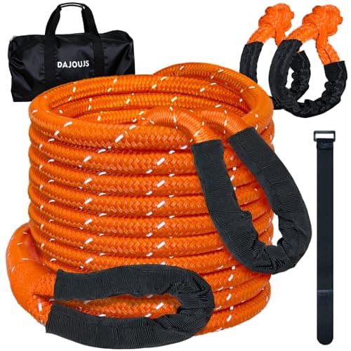 DAJOUJS Kinetic Recovery Tow Rope 7/8" x 30ft Tow Strap 48500lbs Snatch Strap with 2Pcs Soft Shackles 56000lbs Break Strength Heavy Duty Kinetic Towing Rope for Truck ATV UTV Offroad Recovery Rope Kit - Image 1