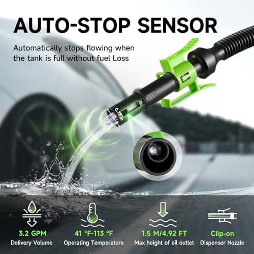 Fuel Transfer Pump with Auto Stop Sensor(3.2 GPM) Compatible with DeWalt DCB20 & Milwaukee M18 Batteries(Not Included), Portable Fuel Pump, 41" Hose Gas Can Pump for Diesel, Gasoline, 3 Tank Adapters - Thumbnail 4