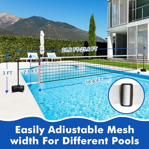 Portable Pool Volleyball Net System -4th of July Celebration Adjustable 16.5-26.5FT Length Net Includes 2 Water Volleyballs, Heavy-Duty Water-Filled Base Perfect for Pickleball, Tennis & Pool Games - Thumbnail 4