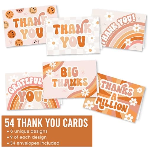 Hadley Designs 54 Bulk Thank You Cards with Envelopes - Thank You Cards for Kids & Adults, Appreciation Card for Birthdays, Baby Shower, Teacher, Small Business, Party Guests, Coworkers & Holidays - Thumbnail 3