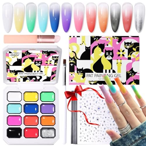 GELLAKTIK 12 Color Patting Nail Gel Polish Kit, Ombre Painting Gel Palette with Brush & Silicone Patting Pen & Nail Art Stickers - UV/LED Curing for Gradient Nails, Beginner Friendly DIY Manicure Set - Image 1