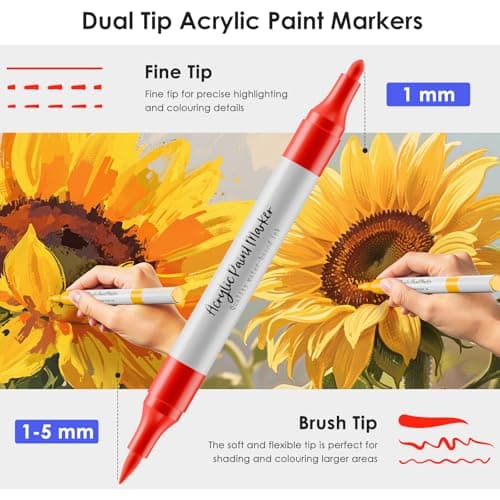 80 Colors Dual Acrylic Paint Markers, Fabric Markers, Brush Permanent Paint Pens for Wood, Glass, Rocks, Paper, Coloring Book, Ceramic, DIY Crafts, Art School Supplies - Thumbnail 2