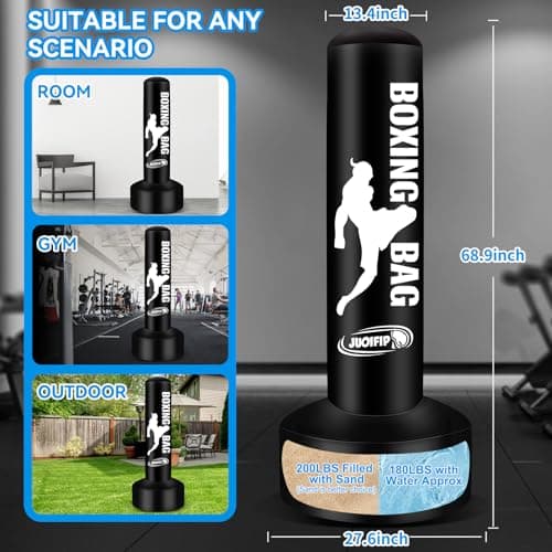 69'' Free Standing Punching Bag for Adults, Boxing Equipment Kicking Bag Inflatable Kick Boxing Bag with Stand for Training MMA Muay Thai Fitness - Thumbnail 3