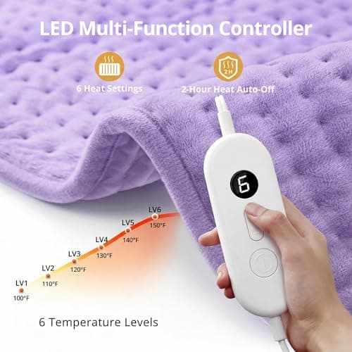 Heating Pad for Period Cramps, XXL Large Heating Pads for Lower Back Full Body Pain Relief, Moist Electric Heating Pad with Dry Heat, 6 Heat Settings, Auto Shut-Off, Washable - Thumbnail 5