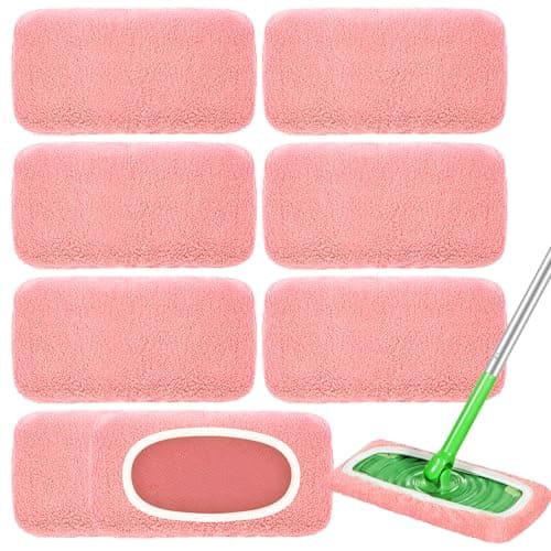 Nicemiya 8 Pack Reusable Mop Pads Compatible with Swiffer Sweeper, Coral Fleece Washable Swiffer Mop Pads, Dry & Wet Sweeping Mopping Cloths (Pink, Not Included Mop)