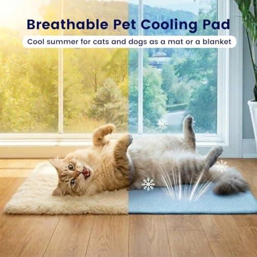 YQLKYMLO Dog Cooling Mat for Medium Dogs, Q-Max>0.4 Breathable Cool Pet Crate Pad Indoor for Puppy with Chill Fiber Innovative Mesh Base, Portable Washable Kennel Mat for Summer, 31.5"×24",Baby Blue - Thumbnail 4