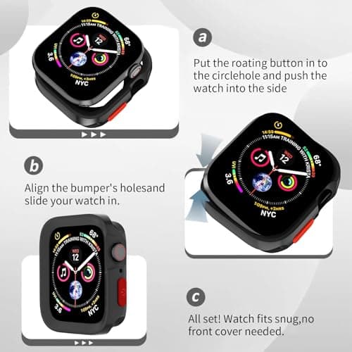 SDOCEBF Slim Flexible TPU Shockproof Watch Bumper, Rugged Case for Apple Watch Series 9/8/7/6/5/4/SE3/2/1 44mm/45mm, Gift-Ready for Every Celebration, Black - Thumbnail 4