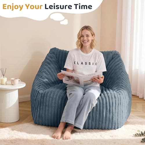 HABUTWAY Bean Bag Chair, Giant Bean Bag Chairs for Adults and Kids, Bean Bag Sofa, Lazy Floor Sofa, Faux Fur Beanbag Chair with Armrests for Living Room Bedroom (Dark Grey) - Thumbnail 5