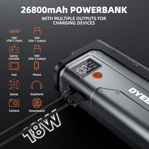 7000A Jump Starter, 12V Car Battery Booster Pack(All Gas/12.0L Diesel)，Car Starter Smart Jumper Cables, Battery Jumper 26800mAh Portable Power Bank，Flashlight - Thumbnail 3