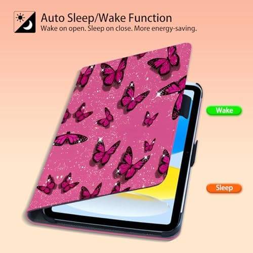 TTJHGYQO for iPad (A16) 11th Generation 11-inch 2025, iPad 10th Generation 10.9-inch 2022with Pencil Holder, Protective with Soft TPU Back,Support Auto Sleep/Wake (Butterfly) - Thumbnail 3