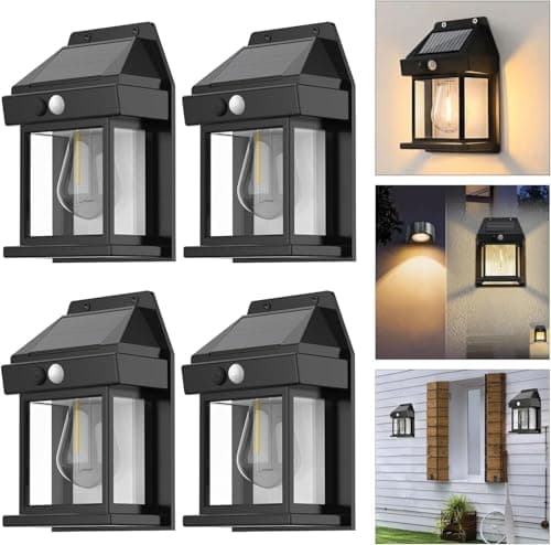 Anricom 4pcs Solar Fence Lights, Motion Sensor Outdoor Light, 3 Lighting Modes Dusk to Dawn Porch Lamp IP65 Waterproof, Outdoor Solar Wall 600LM, 1200mah Suitable for Patios, Porches, Garage (Black) - Image 1
