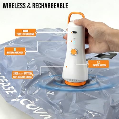 15Pack Travel Vacuum Storage Bags with Rechargeable Wireless Electric Pump, 3 Sizes (20/24/28 Inch) Space Saver Seal Bags for Luggage Suitcase, Travel Essentials for Vacation Cruise - Thumbnail 4