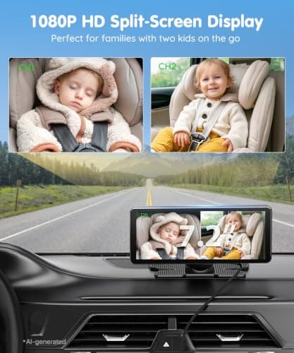 Babyvue BV3 PRO Baby Car Camera for 2 Kids - 7.2" Large HD Display Dual Channel Baby Monitor, 1080P IR Night Vision Car Seat Camera, Easy Install Rear-Facing View – Ideal for Kids and Pet Safety - Thumbnail 2