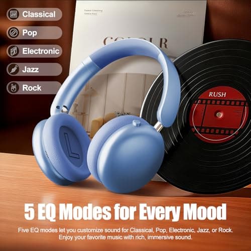 Wentronic Y06 Noise Cancelling Headphones,58H Playtime and 5 EQ Music Modes Wireless Over Ear Bluetooth Headphones with Microphone,Lossless Audio,Multipoint Connection,Foldable,Lightweight,Blue - Thumbnail 4