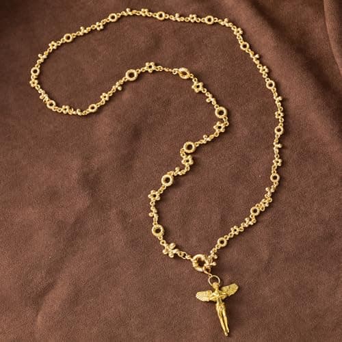 GZQ Gold Angel Necklaces for Women Statement Long Chain Prayer Religious Jewelry (I) - Thumbnail 4