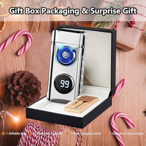 BABOBIU Electric Lighters Rechargeable Arc Lighter Windproof Plasma Lighters with LED Light Power Display Unique Lighters for Men for Candles Camping Fireplace Outdoor Gifts (Silver) - Thumbnail 6