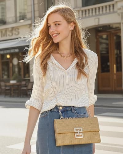 Loiyadn Straw Purse - Beach Bags for Women Summer, Woven Clutch Purses for Women Crossbody Shoulder Handbag - Thumbnail 3