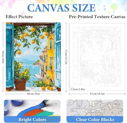 ZRIZQ Paint by Numbers Kit for Adults Beginners,Landscapes DIY Painting Set,Relaxing Creative Craft Activity,16x20 Inch-Lemon Tree - Thumbnail 2