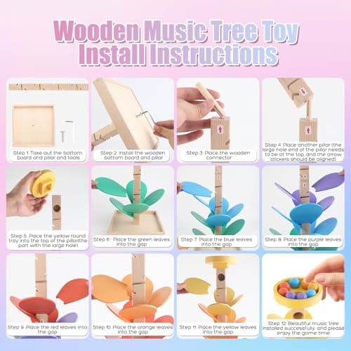 Wooden Marble Run Music Tree Montessori Toys for Kids 3+ Years Old Marble Ball Run Learning Game Wood Color Sorting Toys for 4-8 Boys and Girls Birthday - Thumbnail 3